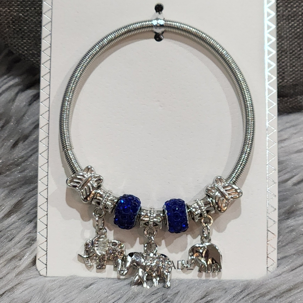 Silver and Blue Elephant Charm Bracelet